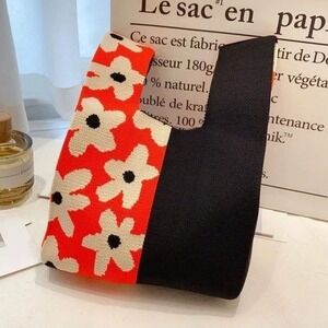 Floral Knit Mini‎ Tote Bag Trendy Bag Black Red